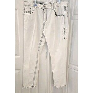 Y2K VTG Platini Jeans Mens 43x32 White Contrast Stitch Embroidered Back Pockets